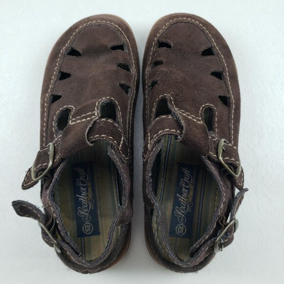 Vintage Leather Craft Chunky Fisherman Sandal Womens 10 Brown Platform Y2K 90s - Picture 13 of 16